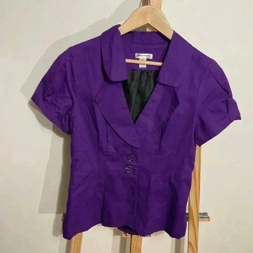 Bozzolo Purple Two Button closure, Short Sleeve, collared v-neck Jacket Women’s